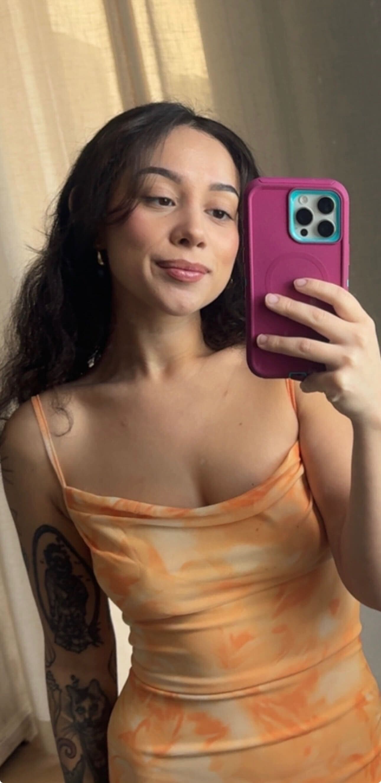 Maya, April 2026 — natural light, no foundation, smiling.